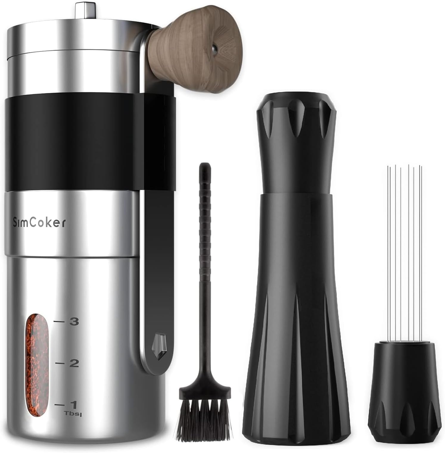 Manual Coffee Grinder & Espresso WDT Tool,Hand Ceramic Burrs Grinder with Cleaning Brush,304 Stainless Steel Distribution Tool for Barista,10x0.25mm,10x0.4mm,8 Needle Espresso Stirrer