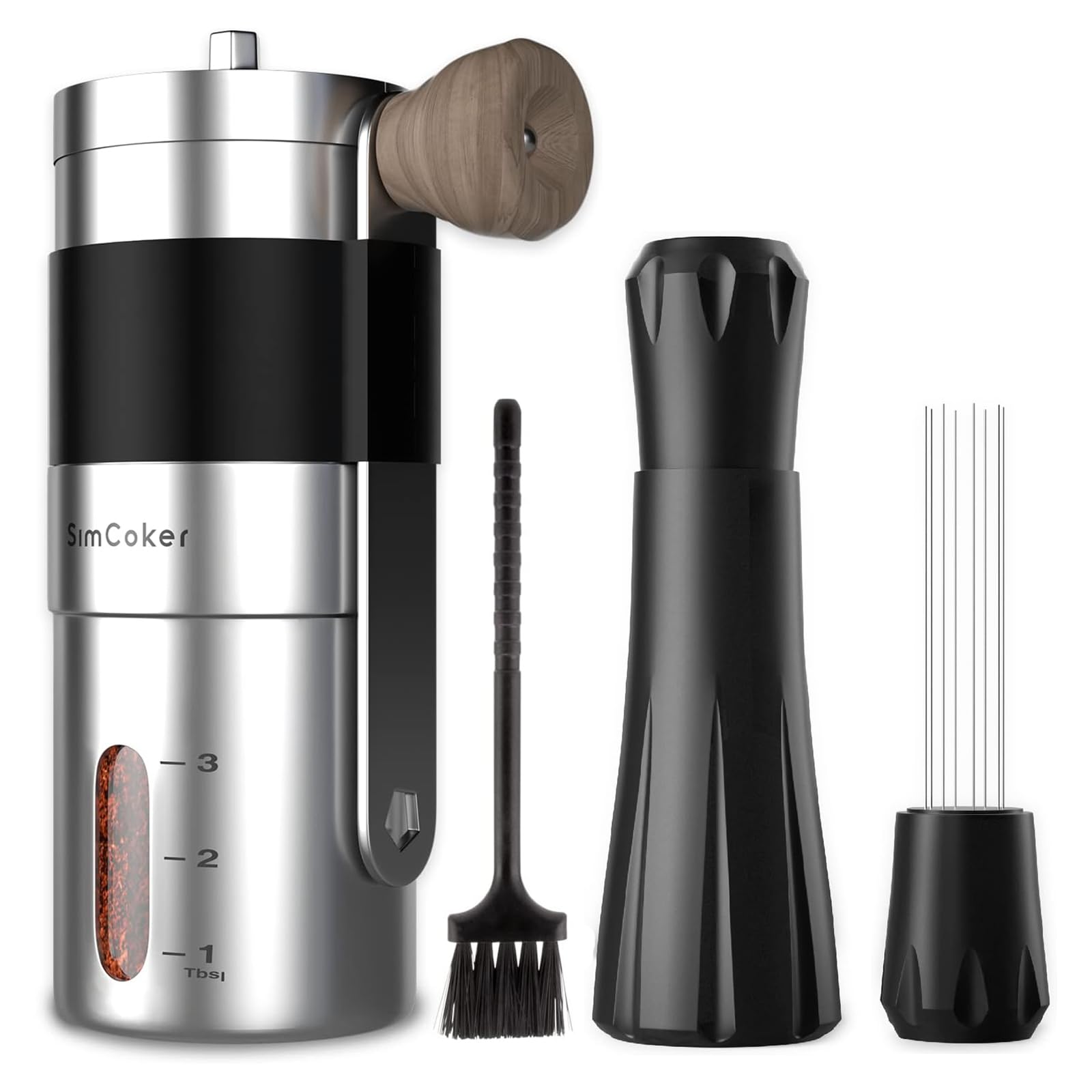 Manual Coffee Grinder & Espresso WDT Tool,Hand Ceramic Burrs Grinder with Cleaning Brush,304 Stainless Steel Distribution Tool for Barista,10x0.25mm,10x0.4mm,8 Needle Espresso Stirrer