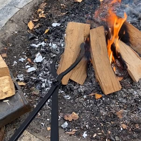 Miniatura 3 de Pinzas de leña de 28 pulgadas para troncos gruesos, para exteriores, interiores, fogatas, hogueras, chimeneas, resistentes, forjadas a prueba de
