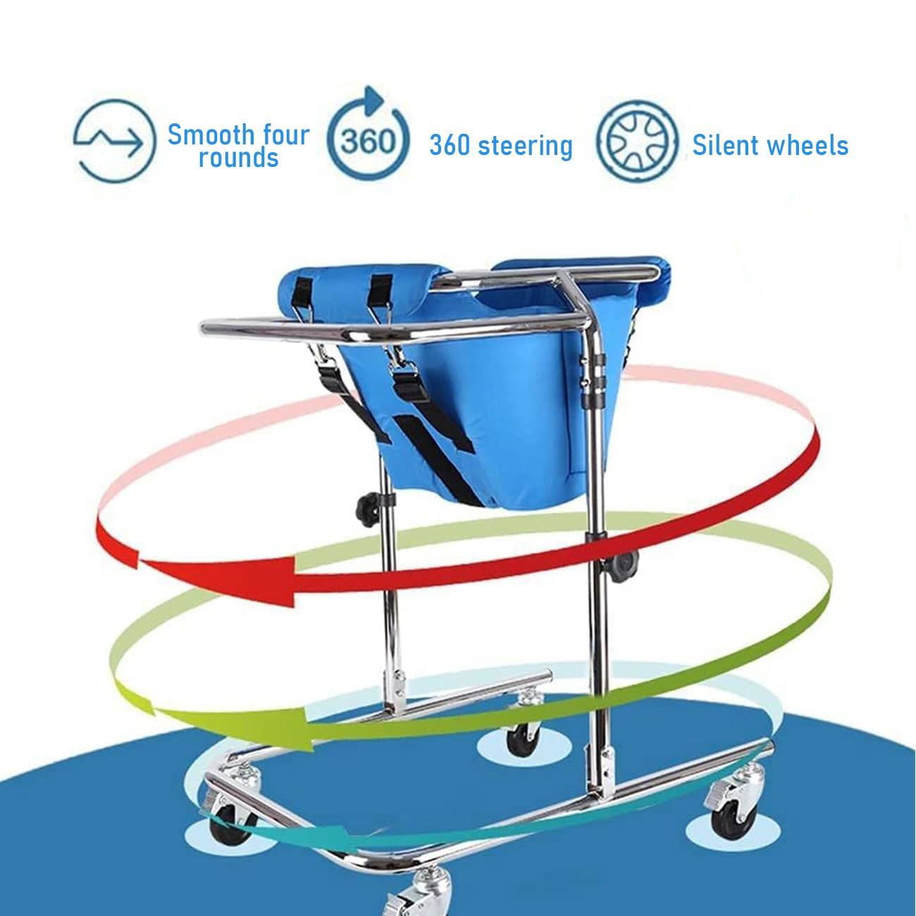Andador plegable ajustable para niños, marco con ruedas y asiento, andador móvil para rehabilitación de parálisis cerebral y ayuda de movilidad mejorada