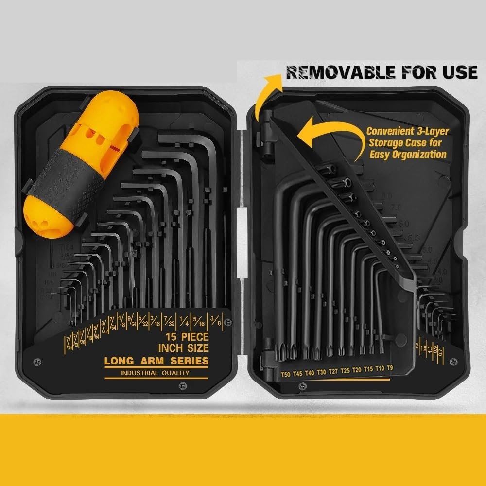 Zestaw narzędzi naprawczych Zestaw kluczy imbusowych 41 szt. Standardowy SAE (0,028"-3/8") i metryczny,7 mm-10 mm) Torx (T9-T50) w walizce do przechowywania