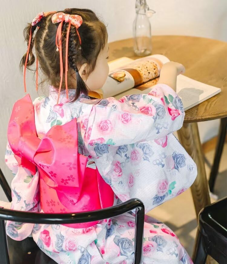Yukata Girls 3-Pieces Set Kimono Jinbei kids Japanese Clothes 100% Cotton3