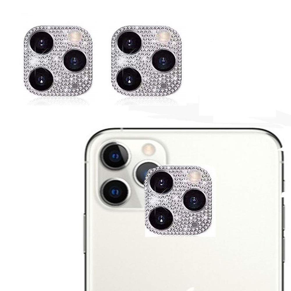 2 Pack Bling Crystal Camera Lens Protector Compatible with iPhone 11 Pro/iPhone 11 Pro Max, Rear Camera Cover 3D Bling Diamond Lens Protective Ring Decoration Sticker Protector(Silver)