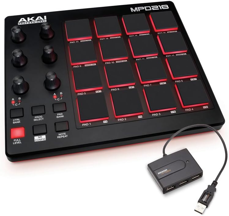 Akai Professional MIDI Drum Pad Controller with Software Download Package with AmazonBasics 4-Port USB