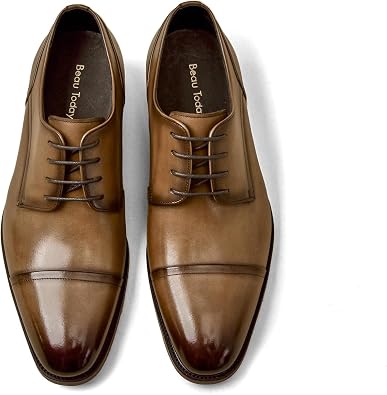 BEAU TODAY Mens Oxford Dress Shoes Non-Slip Leather Formal Dress Shoes Lace Up Classic Business Cap Toe Suit Shoes for Men
