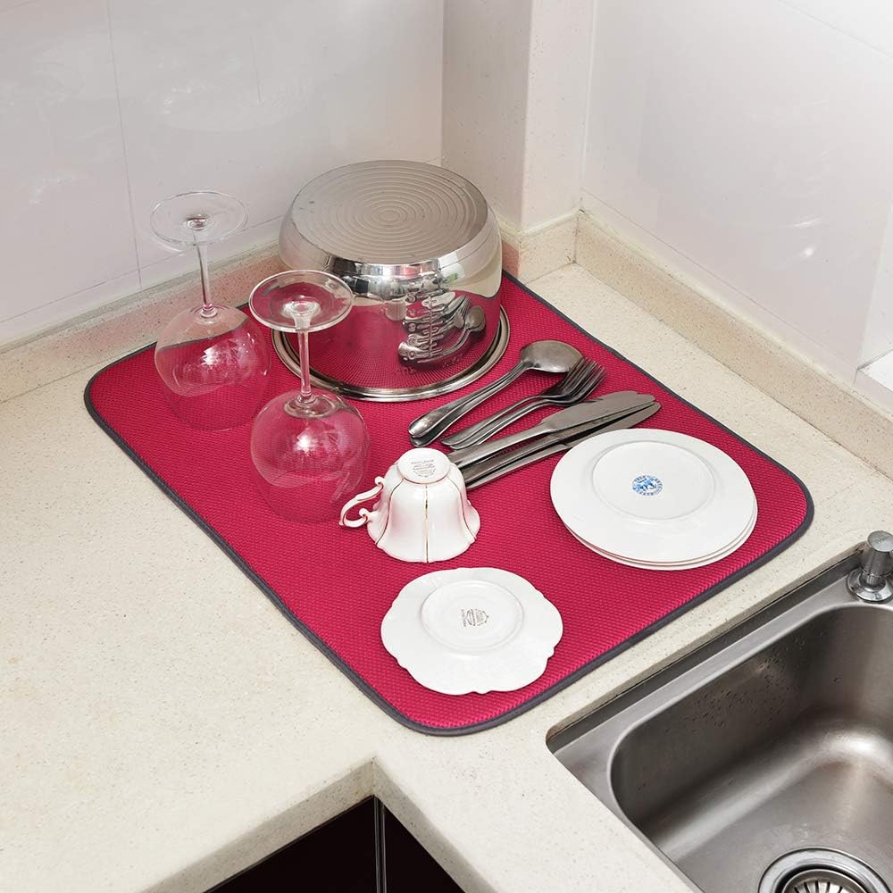 Jovilife 18 * 24 INCH Dish Drying Mat Kitchen Mat,Microfiber Absorbent Washable,Red,3PCS