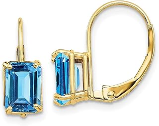 14k Yellow Gold 7x5mm Blue Topaz Leverback Earrings Lever Back Birthstone December Drop Dangle Gemstone Fine Jewelry For W...