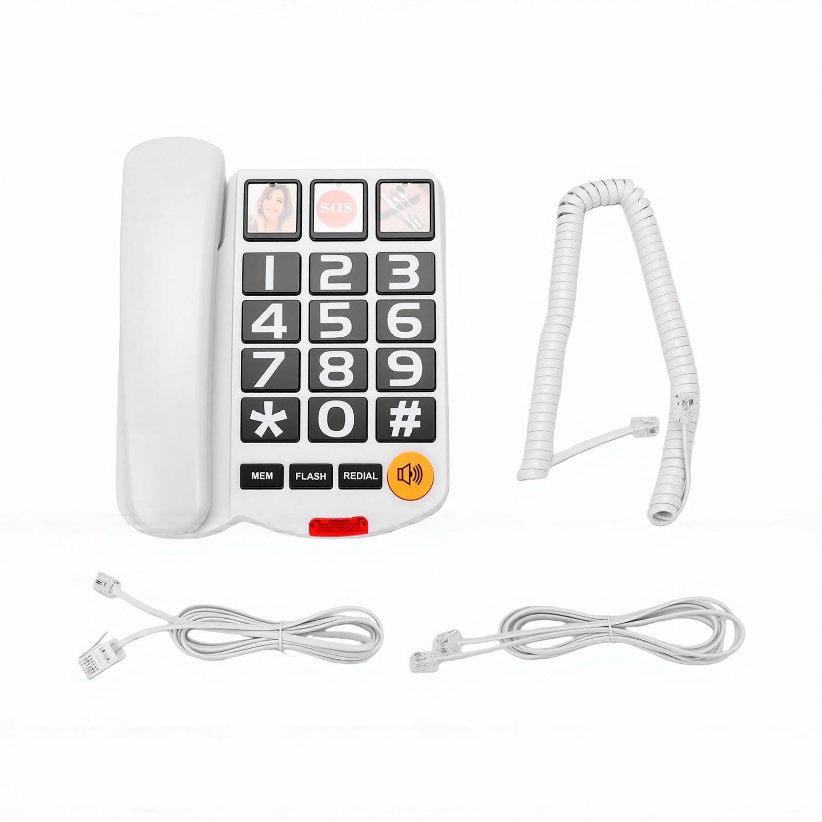 Fabater Telefono Fisso Extra Rumoroso da 110 DB, Design con Pulsanti Grandi per Anziani, con Chiamata in Vivavoce e Chiave di Emergenza per Uso Domestico (WHITE)