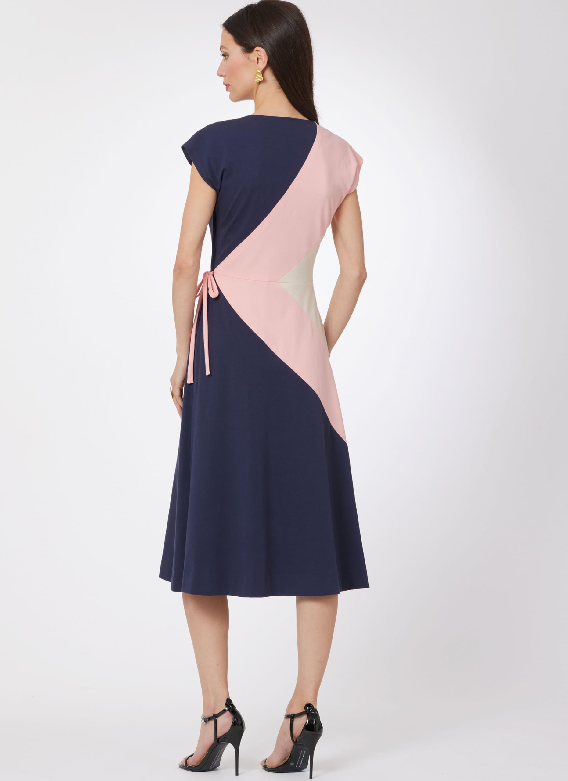 midi knitted dress long sleeve Elegant ribbed knit dress for women in midi length main image 1