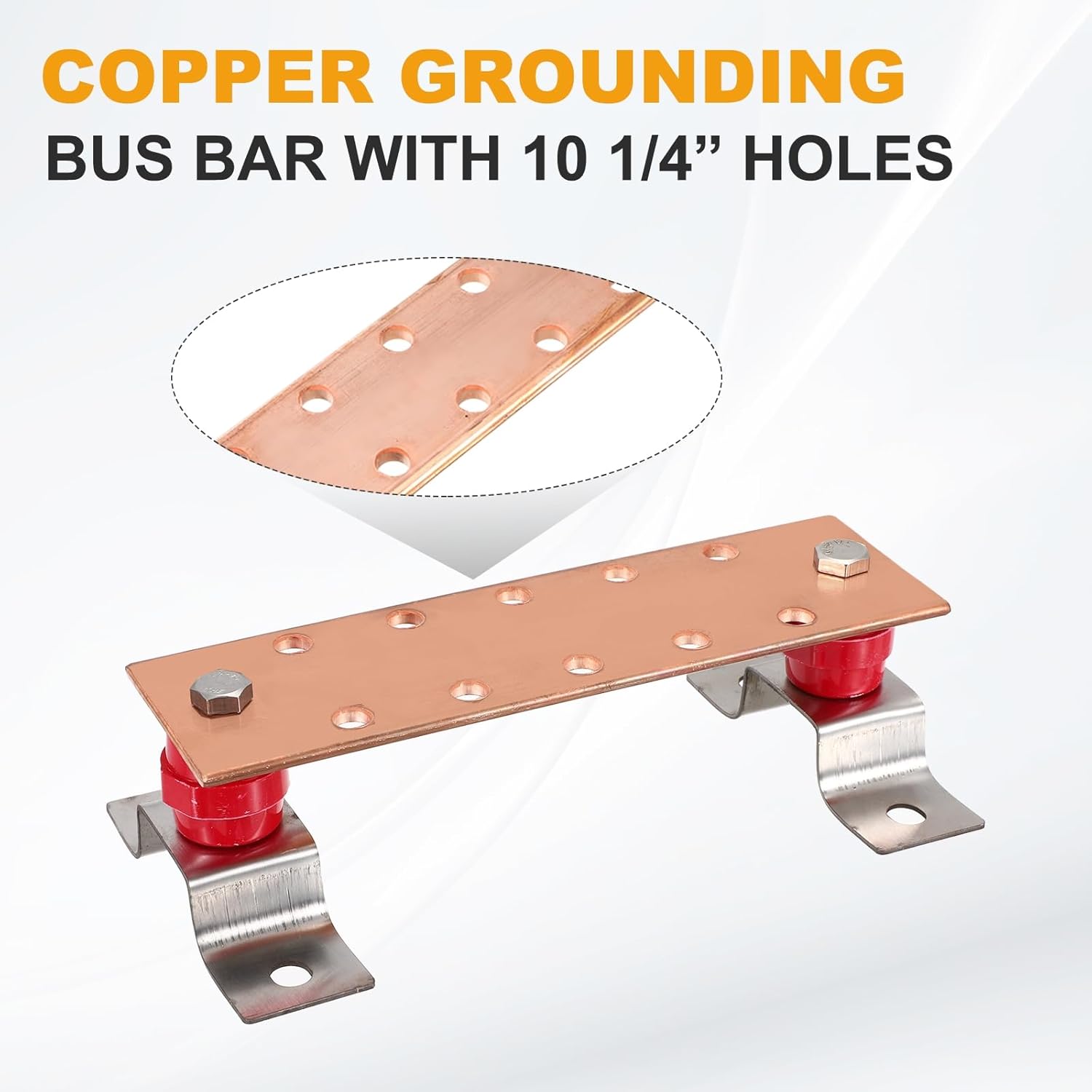 MECCANIXITY Wall Mounted Grounding Bar Kit, 7.8"x 2.3" Electrical Ground Bar with 10 Terminal Positions and 2 Standoff BusBar Insulators for Electrical Testing Electronic Equipment Repair