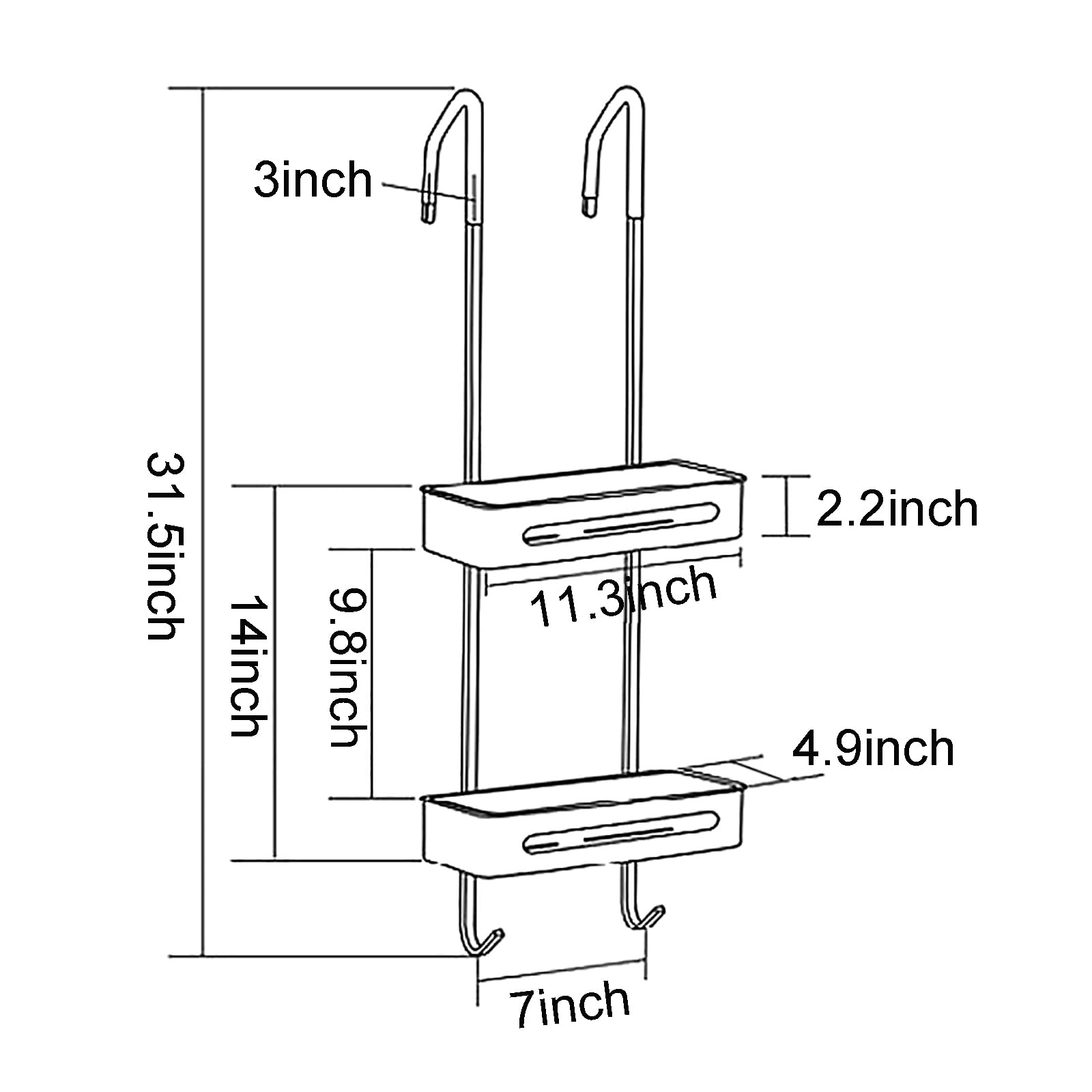 Estante de ducha para colgar sobre la puerta, adhesivo sin taladrar con ganchos de acero inoxidable 304 resistentes al agua, solución de almacenamiento para baño e inodoro