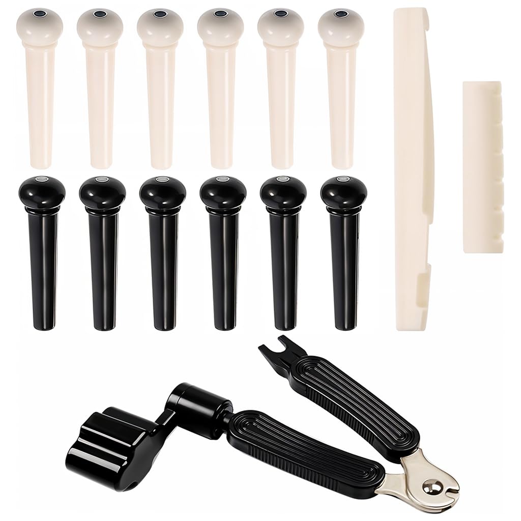 HASTHIP® 14Pcs Guitar Repair Kit Includes 12 Guitar Bridge Pins, Guitar Bridge, String Winder, Saddle, Guitar String Cutter Remover Guitar Tool Acoustic Guitar Repair Guitar Accessories Kit