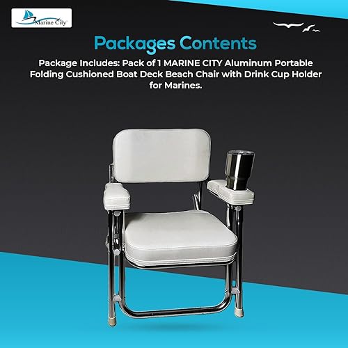 Miniatura 7 de MARINE CITY Aluminum Portable Folding Boat Deck Chair, Cushioned & Comfortable with Foam Padding, Ideal for Marine, Boats, Yachts, and Ships