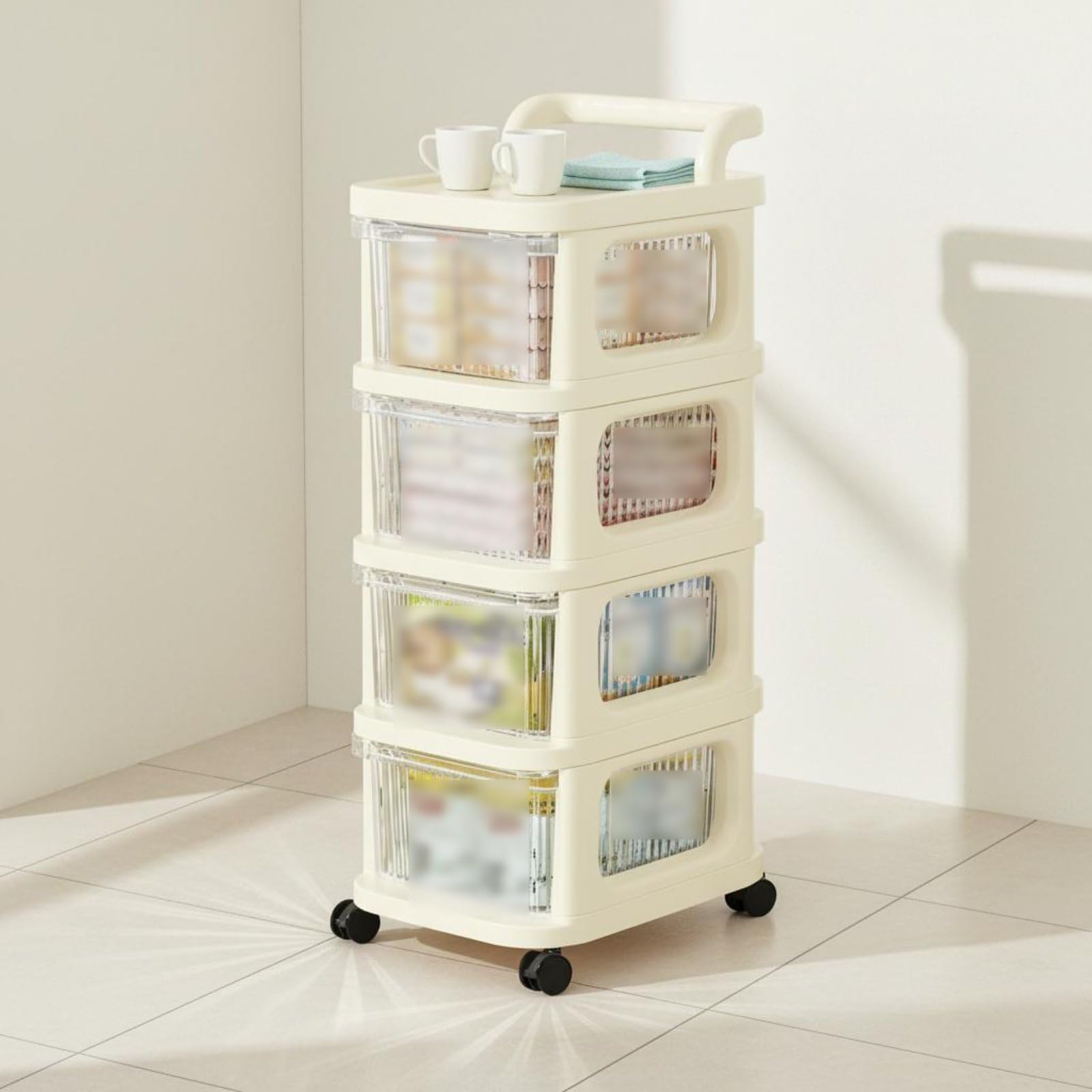 Carrello Portaoggetti Trasparente Carrello con Cassetti Ripiani Carrello Ruote Plastica Durevole con Cassetti a per, Moderno, Minimalista