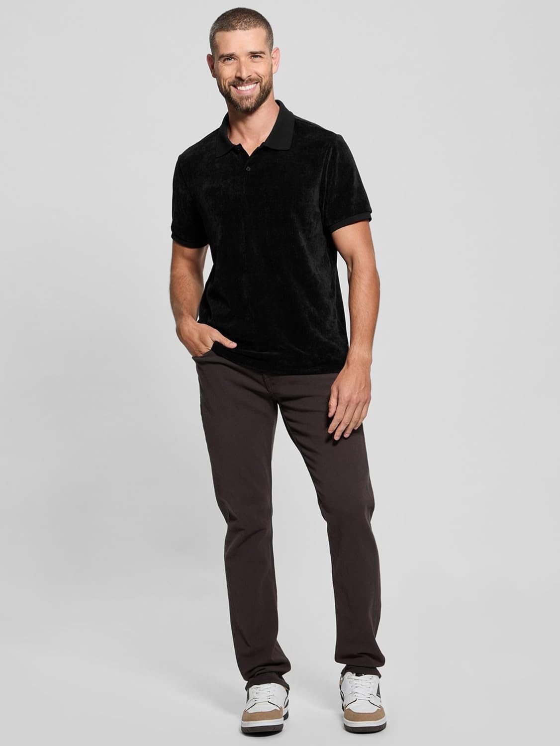 Guess Mens Parker Velour Stripe Polo - Image 2