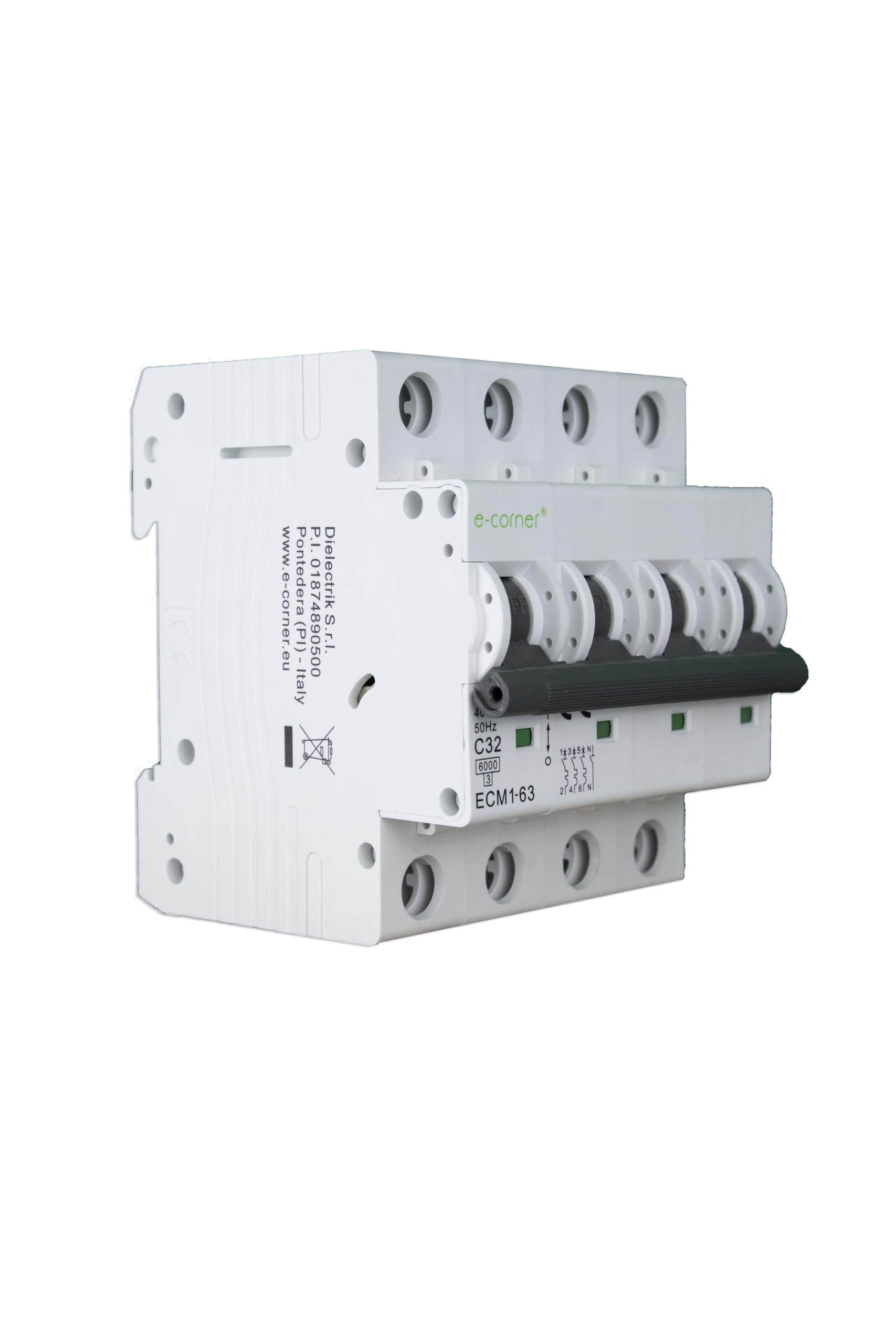 E-Corner | Interruptor Magnetotérmico Curva C | 3P 32A 6kA | 415V AC 50HZ | Paquete de 3 unidades.