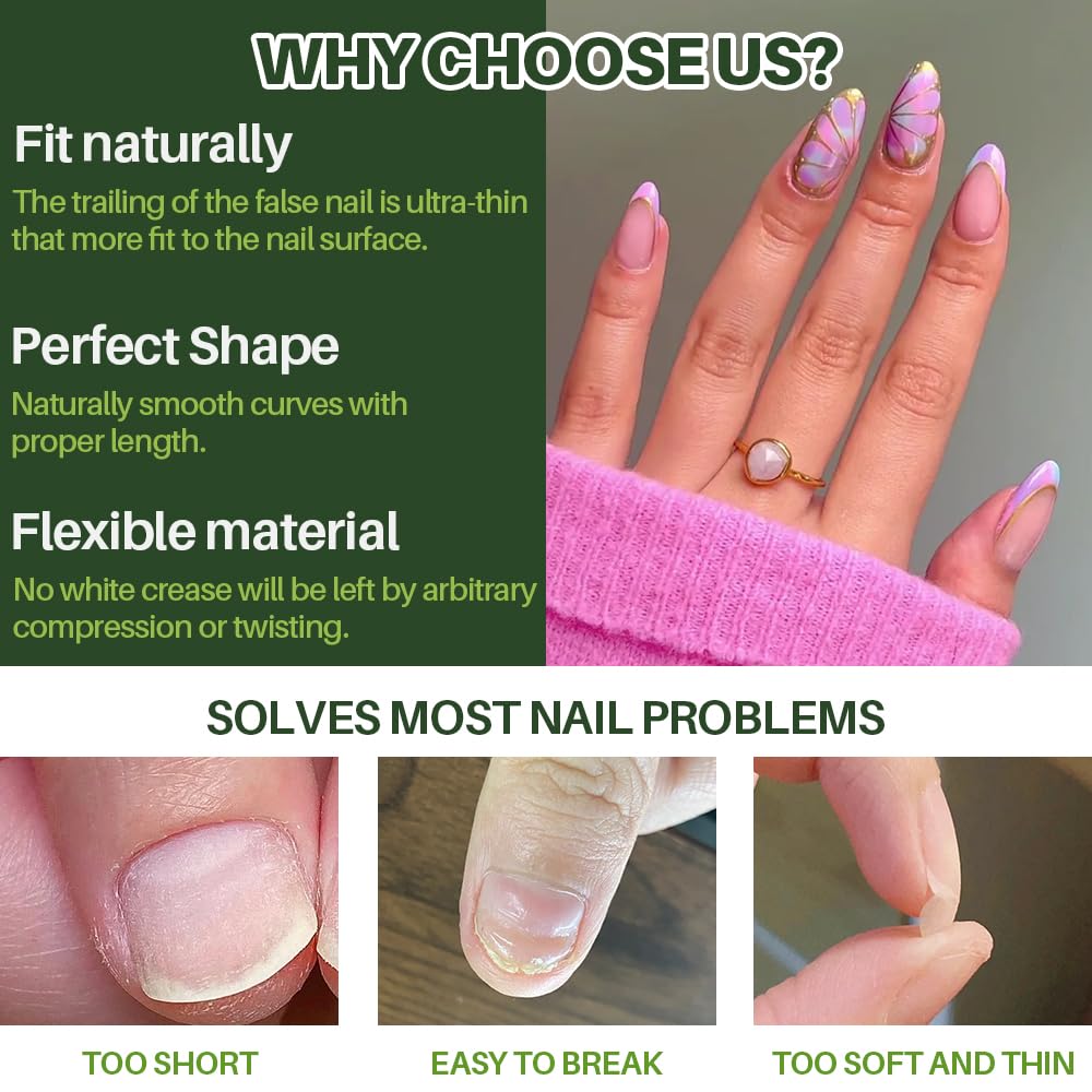 ASENTER Short Almond Nail Tips, 450Pcs Half Matte Soft Gel - Image 4