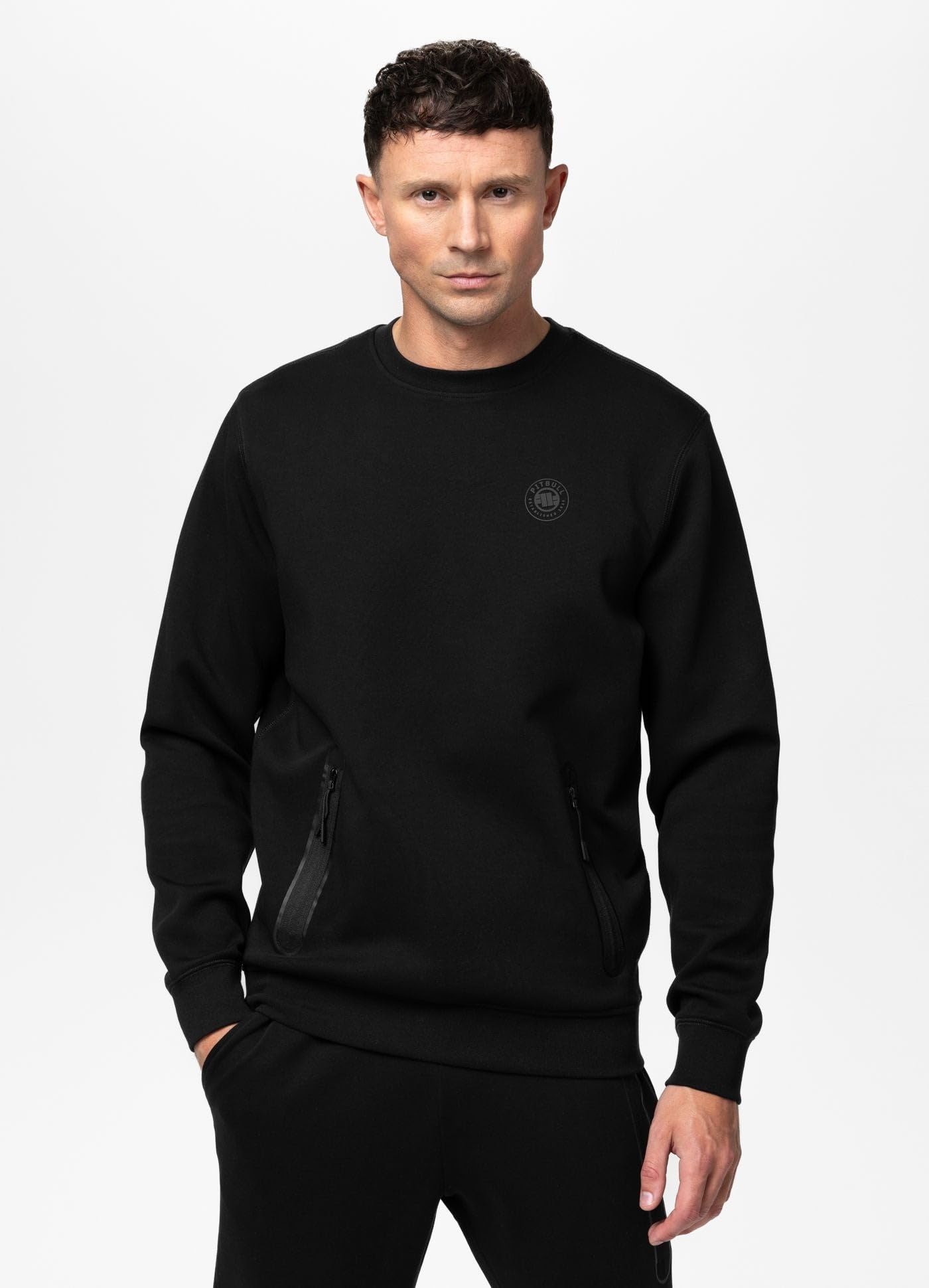 PITBULL Męska bluza Dogwood Regular Fit Crewneck sweter, Interlock 320 g/m, z kieszenią na zamek błyskawiczny i nadrukiem logo, mieszanka bawełny i elastanu, styl sportowy