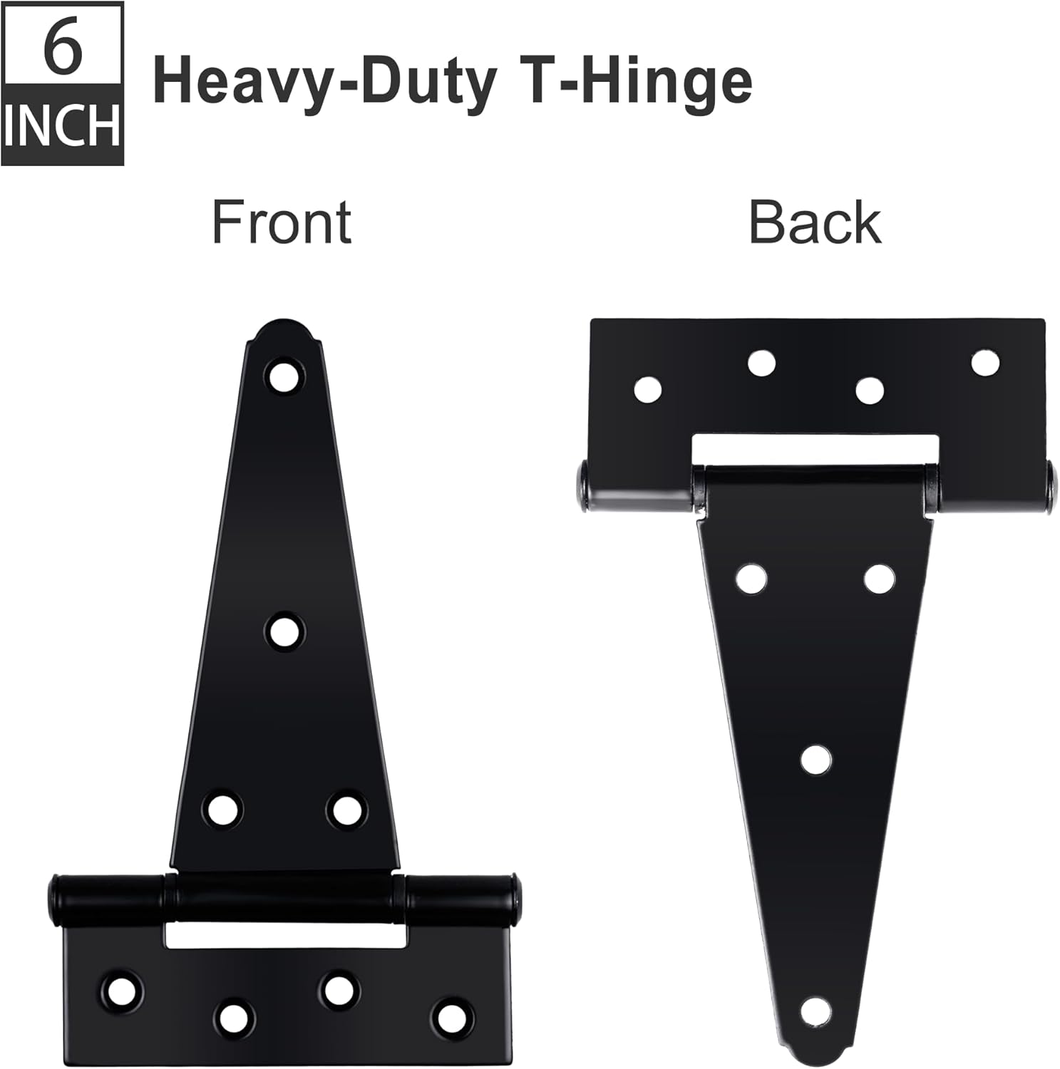 6 Pack 6 Inch T-Strap Shed Door Hinges Heavy Duty, Barn Door Gate Hinges with Screws, Tee Hinges for Wooden Fences, Yard, Patio Door, Black Wrought Hardware Iron Rustproof