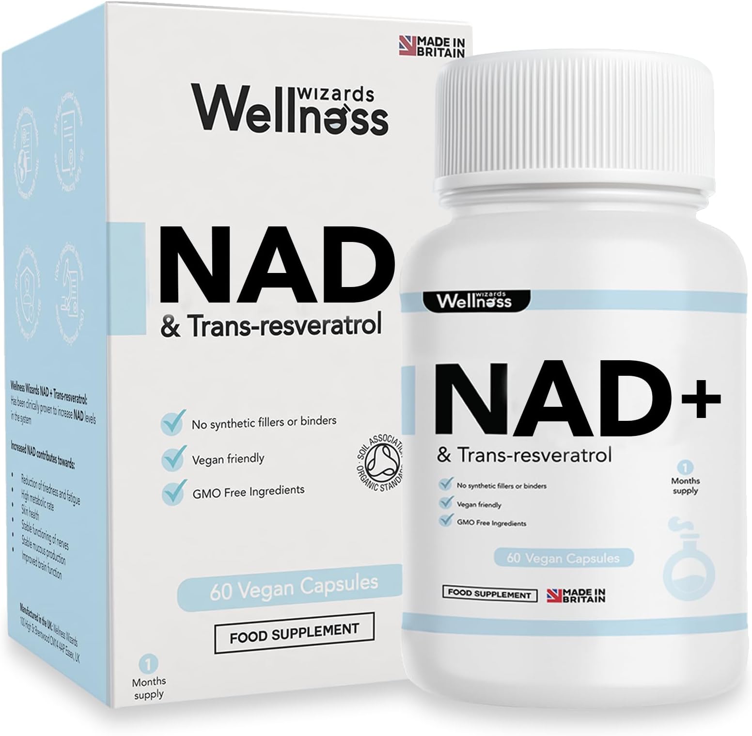 NAD+ Trans-Resveratrol 1000mg | 60 Capsules | Boost NAD+ Levels | High Absorption Formula | Supports Immune Health Anti-Aging & Cognitive Function | GMO/Gluten Free | Made in UK
