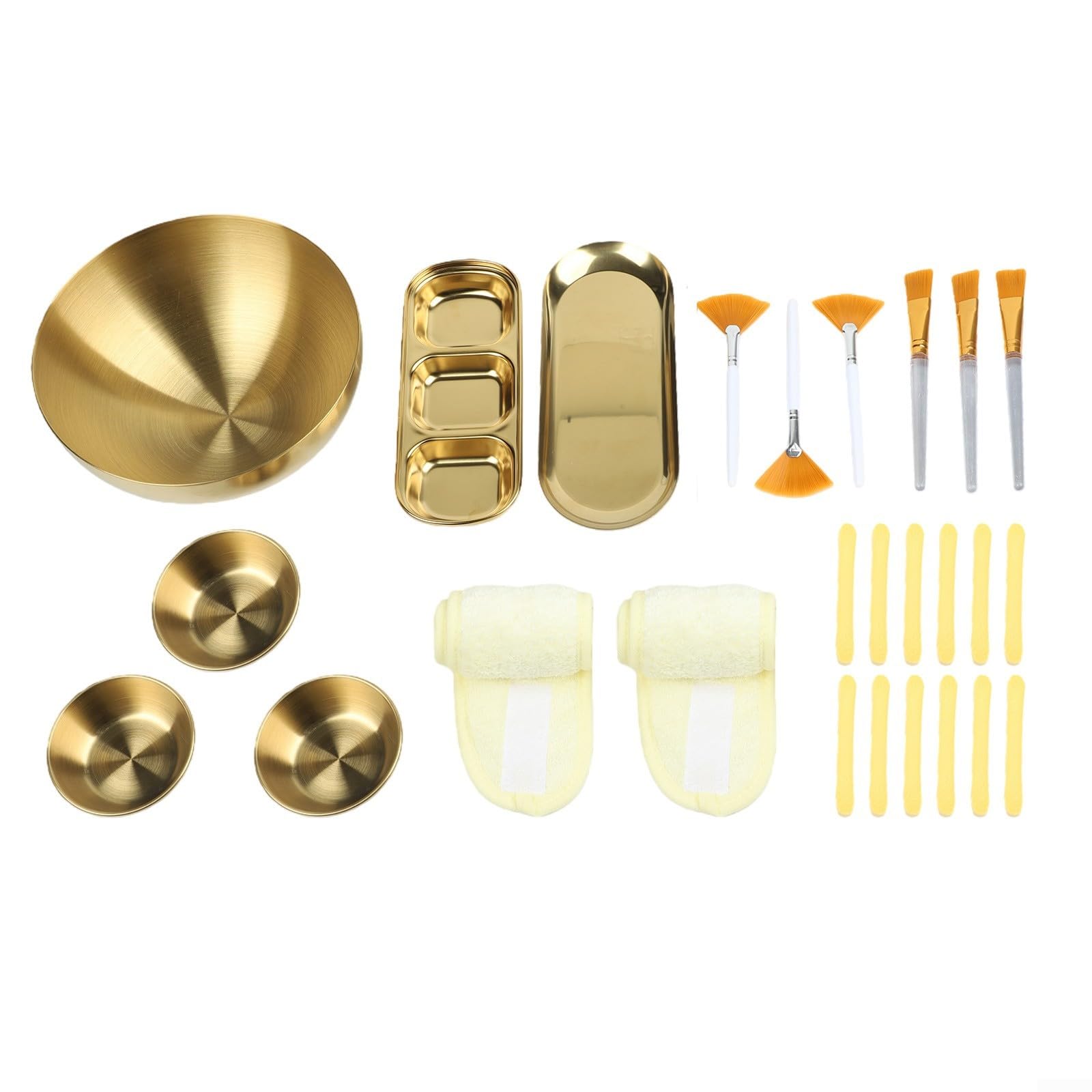 Set di 26 ciotole per il trattamento del viso in acciaio inox, con spazzole e accessori, kit di miscelazione per maschera dorata con vassoio divisorio, per casa, spa, salone, bellezza idratazione