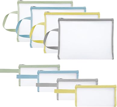 Double-Layer Mesh Zipper Pouch Bags With Handle, 8PCS 4 A5, 4 A6