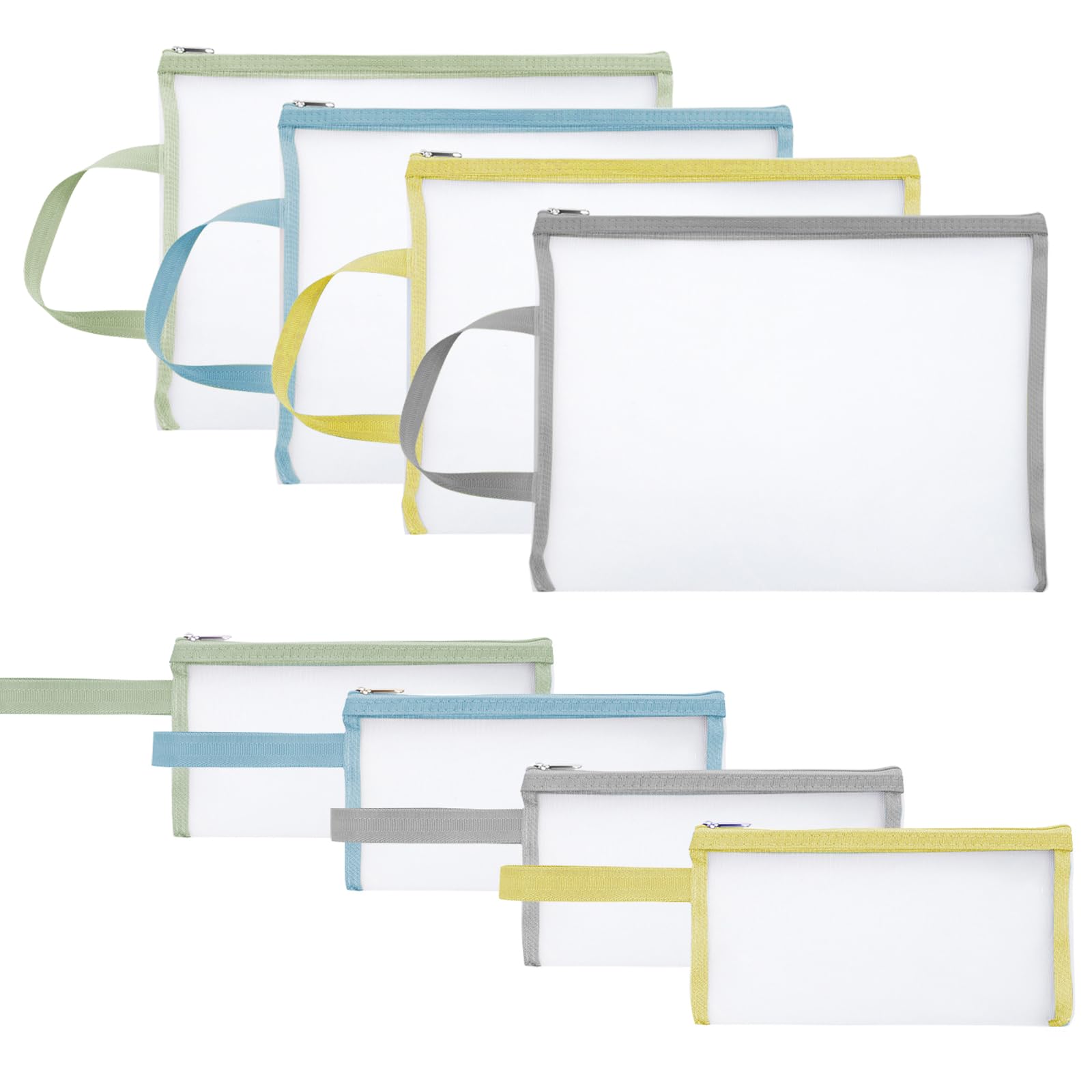 Double-Layer Mesh Zipper Pouch Bags With Handle, 8PCS (4×A5, 4×A6)