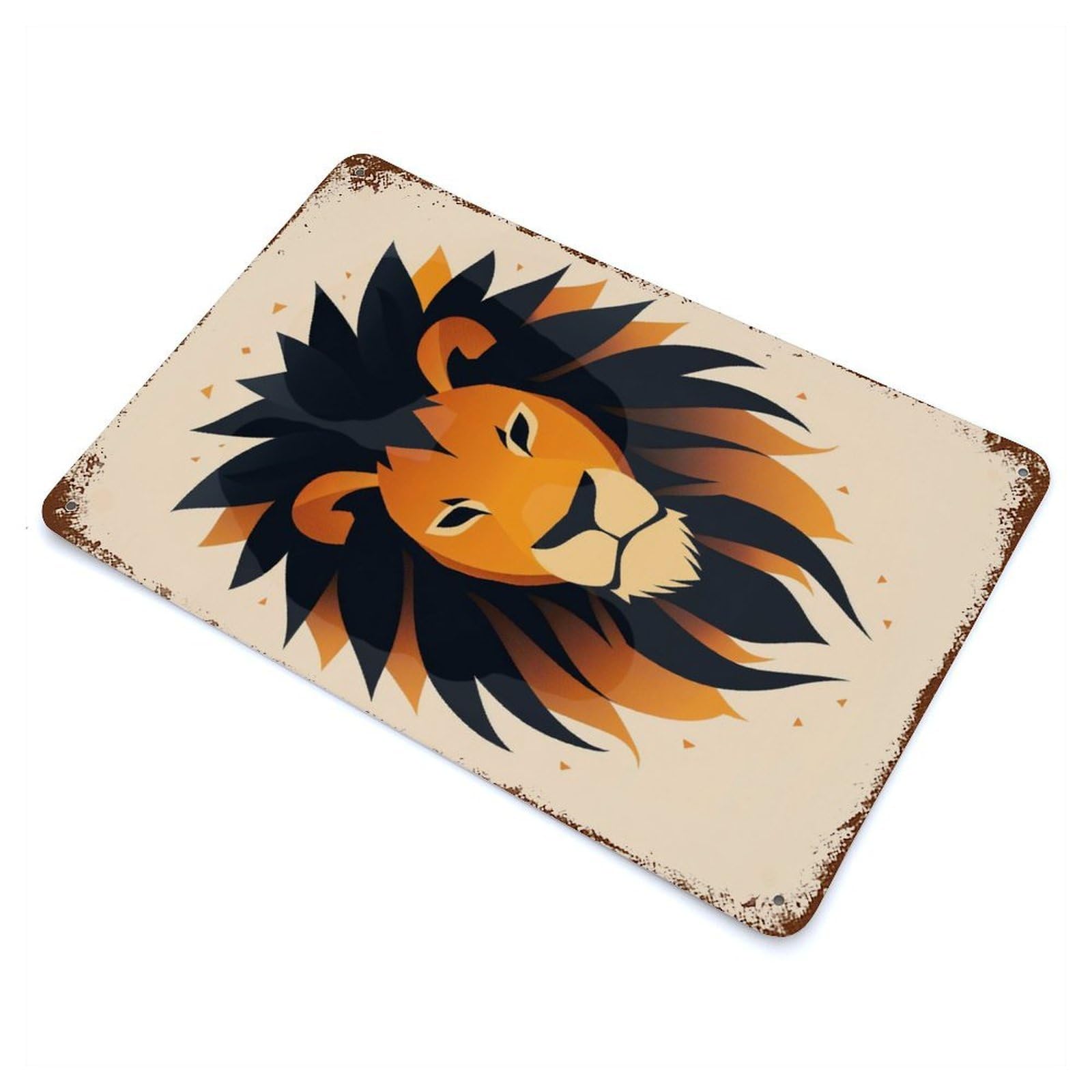 Majestic Lion Vector Portrait with Bold Mane Vintage Rust Metal Sign 11.8"x7.9", for Garage, Bar And Workshop Decor, Decorative Metal Wall Art