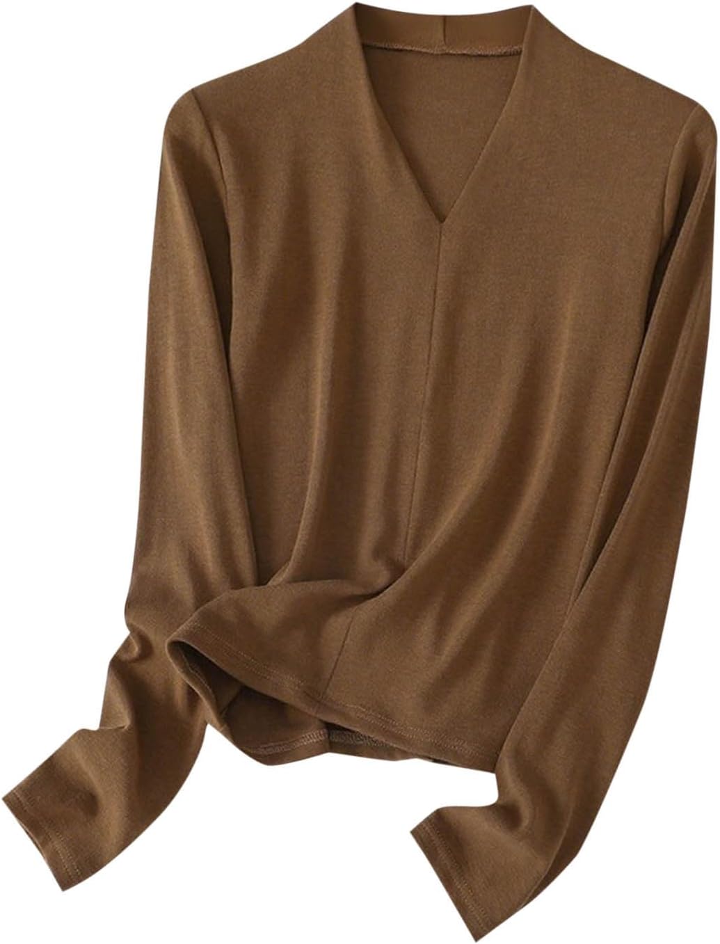 Womens Fall Long Sleeve Shirts Basic Apparel Shirts Trendy Casual V Neck Tshirt Solid Tops Winter Outfits Clothes