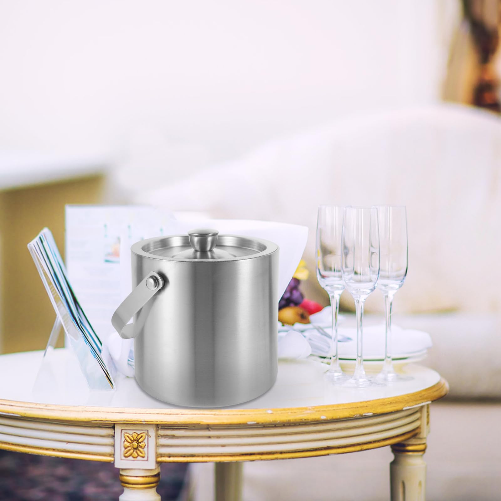Seau à Glace de Bar Tonneau 1,6 L Acier Inoxydable Isolé