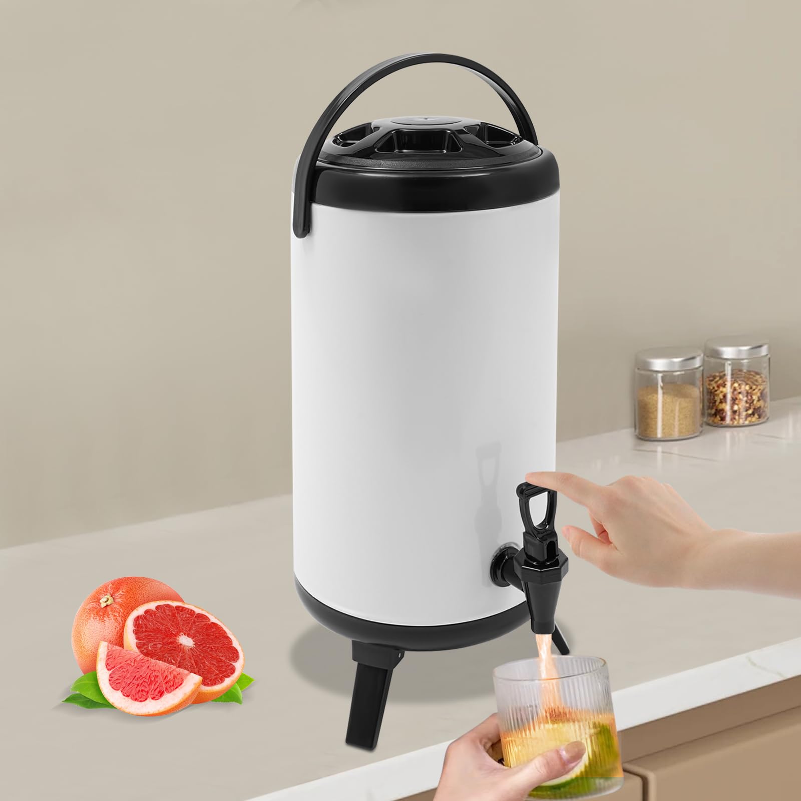 Dispenser isolato per bevande in acciaio inox, 10 l/12 l, contenitore isolato con base pieghevole e beccuccio a forma di U, dispenser portatile per bevande fredde e calde per feste, eventi (bianco, 12