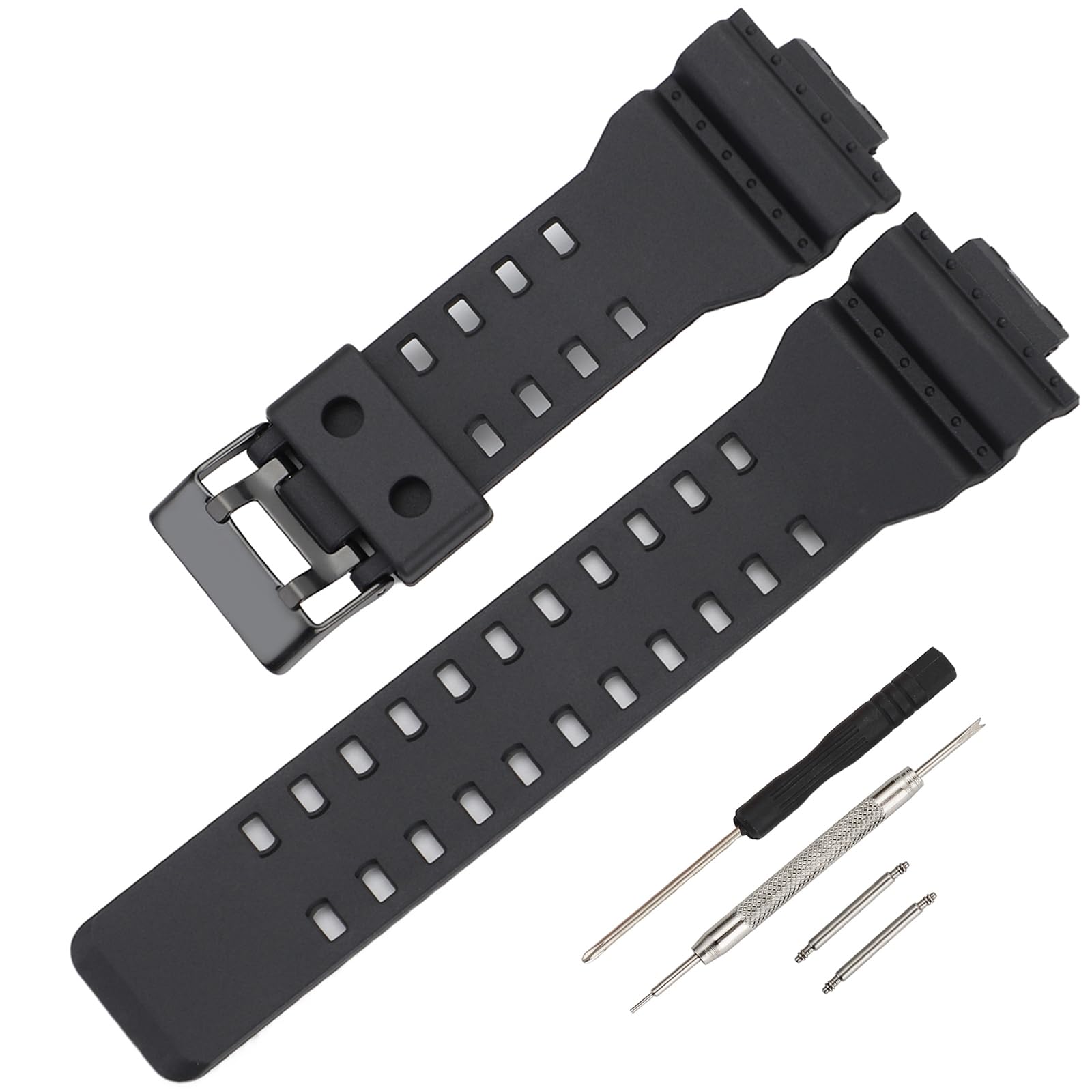 Waterproof Silicone Watch Strap Replacement For Casio Shock GA-110/GA-100/GA-120/GA-140/GA-150/GA-200/GA-300/GA-400/GA-135/GA-700/GA-710/GA-800/GAX-100/GAW-100/GLX-8900/GD-100/GD-110/GD-120/GD-350/GL-S100/GR-8900/GW-8900 Series, Sport Band, Unisex, Durable