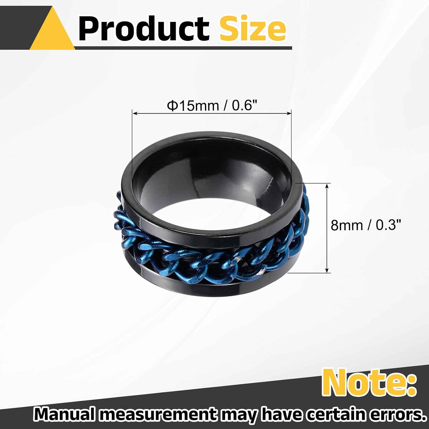 Adults Fidget Ring 0.6" (15mm) Dia. Titanium Steel Chain Rotatable Rings, Metal Anxiety Release Band Rings Perfect for Men & Women (Black Blue) image 2