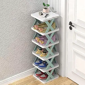 Diyosha 6 Layer Shoe Rack for Entryway, Shoe Organizer for Closet, Space-Saving Stand for Home And Office Portable Folding And Lightweight Adjustable Plastic Foldable Shoe Cabinet Storage (Multicolor)