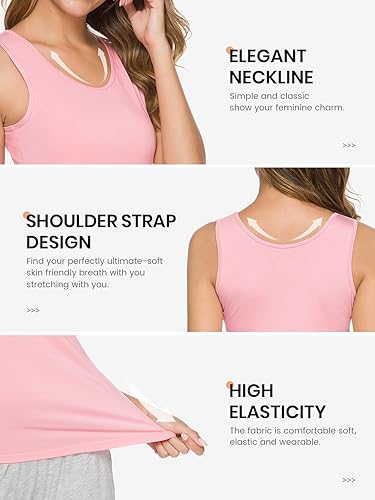 Miniatura 4 de Accbiety Paquete de 4 Camisetas sin Mangas para Mujer Camiseta Interior Básica Camisola sin Mangas Ligera Cami Tops de Capas