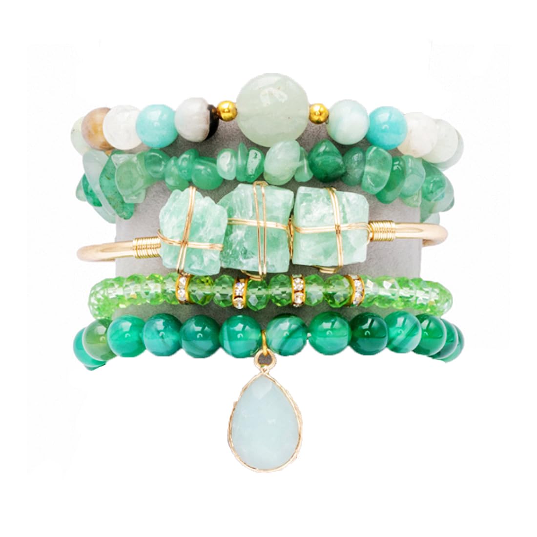 NUZUJX 5PCS Natural Boho Beaded Bracelets Bangle for Women Men Healing Turquoise Jasper Agate Crystal Gemstone Stone Chakra