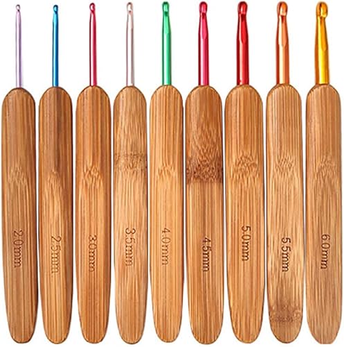 Juego de 9 agujas de tejer ergonómicas con mango de madera, ganchillo suave y cómodo, duradero, suministros de manualidades, herramientas de tejer