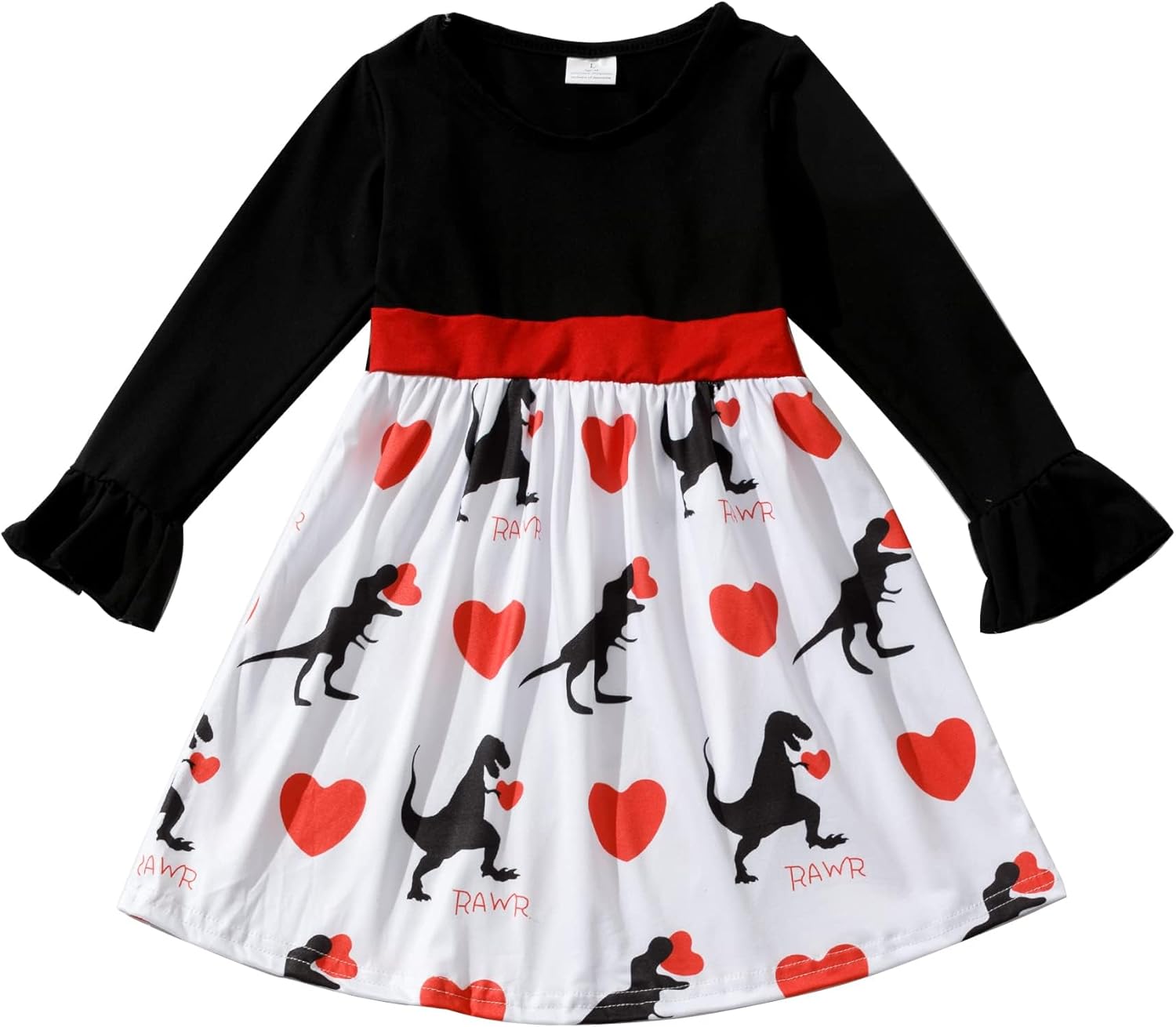Valentines Toddler Girl Dress Love Hearts Print Ruffle Long Sleeve Casual Dress 3-8Y - Image 2