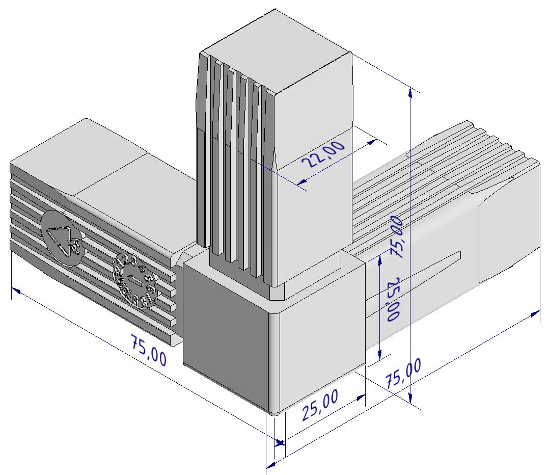 Steckverbinder, Rohrverbinder für Quadratrohre 25x25x1,5mm (3-dimensionaler 3-Wege-Rohrverbinder, 10, Anzahl)