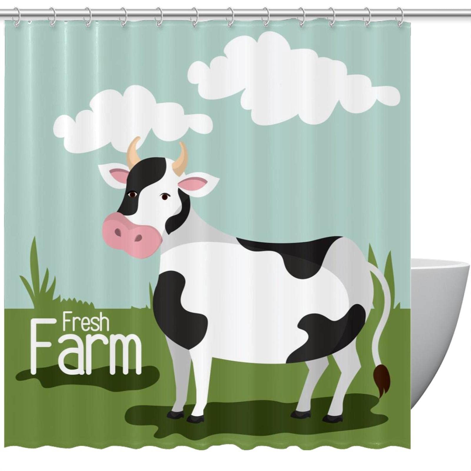 Rideau de douche champ de ferme vache nuage tissu imperméable 183 cm
