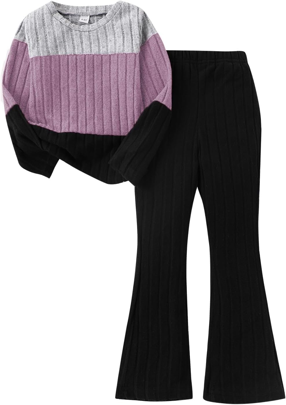 Toddler Girls Clothes Ribbed Color Block Pullover Tops + Flare Pants Set Fall Outfits