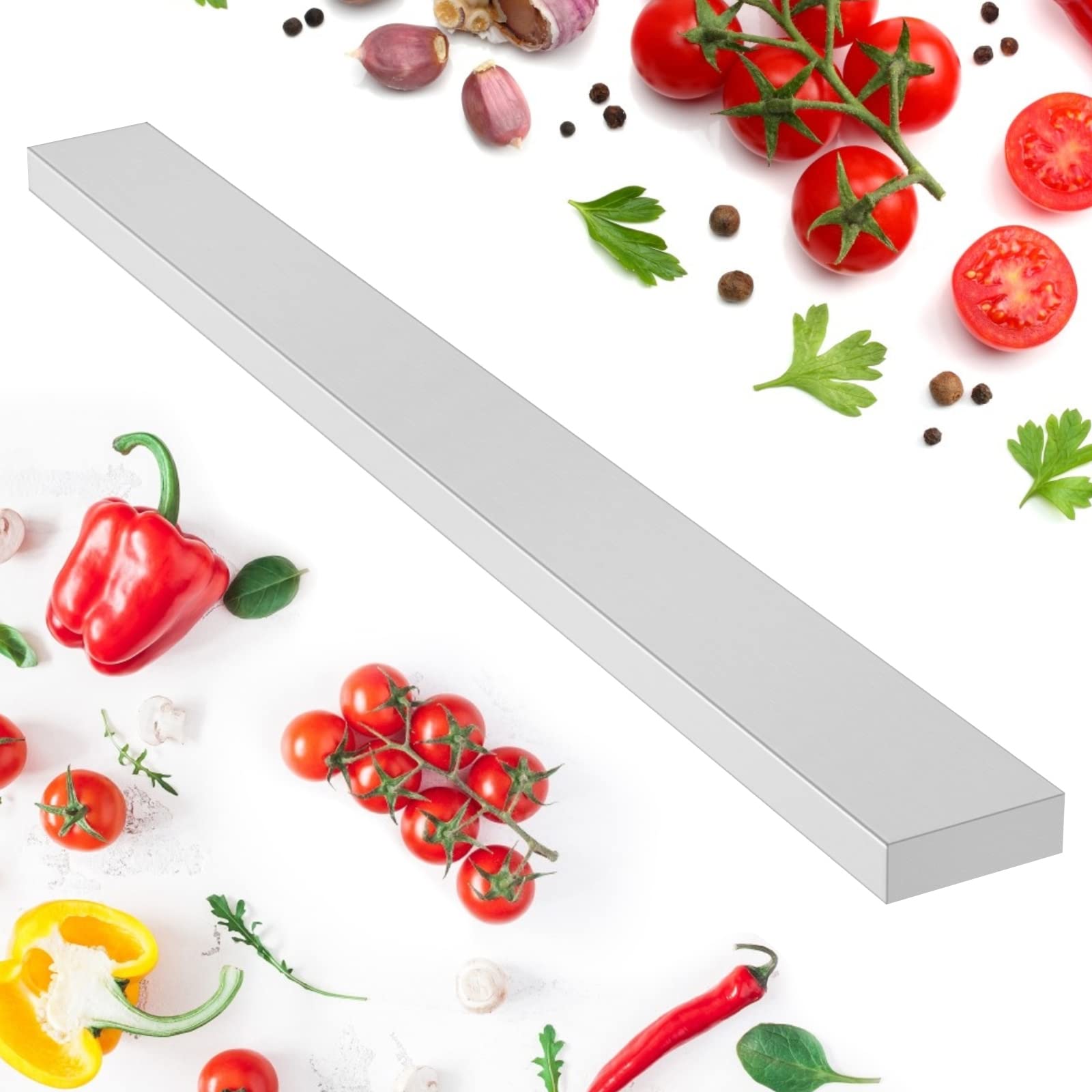 Porte-couteaux magnétique autocollant en acier inoxydable - 50 cm - Barre magnétique - Support de couteau de cuisine - Tenture murale - Protection des couteaux - Deux possibilités de collage et