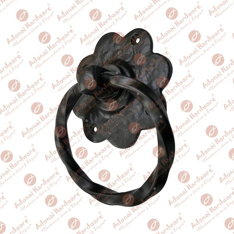 Adonai Hardware 4" "Adriel Antique Wrought Iron Cabinet Ring Drop Pulls (2 Pack, Black Powder Coated) for Vintage Wooden Barn Doors, Gates, Closets, Furniture, Drawers, Cupboards, Wardrobes and Sheds