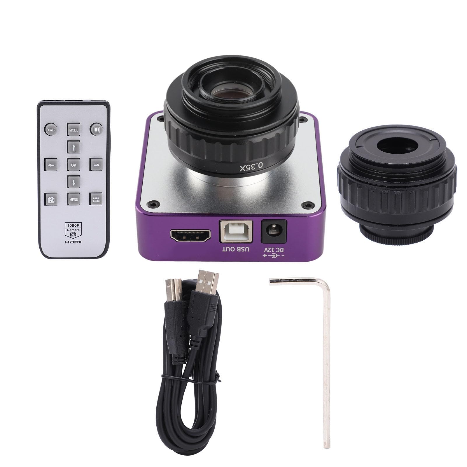 YWBL-WH Kamera Mikroskopowa 51MP, Obiektyw Adaptera 0.35X C Mount do Przemysłowych Mikroskopów Cyfrowych z Wyjściem Wideo HD 60 Kl./s dla Trójokularowej Mikroskopii Stereoskopowej (wtyczka UE)