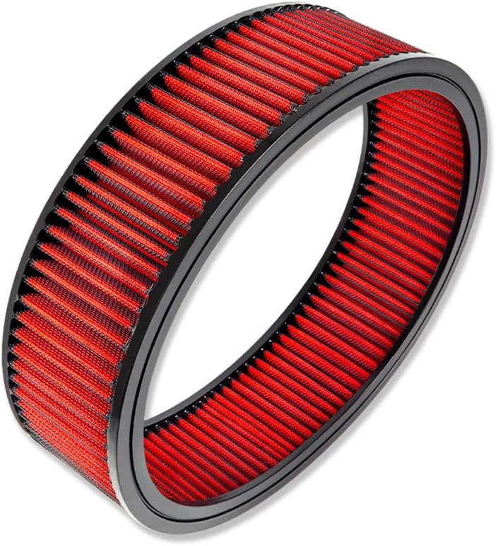 14" x 4" Round Air Cleaner with Red Washable Element & Chrome Trim For Chevy Ford Mopar