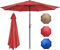 OLIXIS 9FT Ruby Red Patio Umbrella with Tilt Crank 8 Sturdy Ribs Waterproof UV50+ for Pool Garden Outdoor Dining