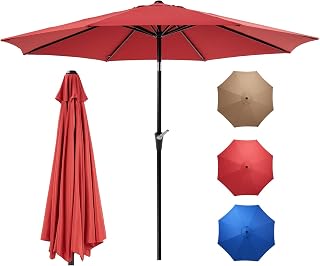 OLIXIS 9FT Ruby Red Patio Umbrella with Tilt Crank 8 Sturdy Ribs Waterproof UV50+ for Pool Garden Outdoor Dining