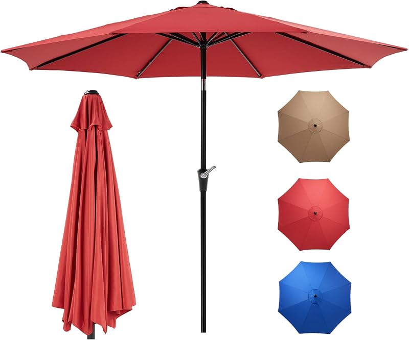 OLIXIS Sombrilla de mesa de patio de 9 pies, sombrilla de patio al aire libre con inclinación para pileta | Sombrilla de patio de 9 pies con botón de manivela, 8 varillas resistentes, sombrilla impermeable para mercado, playa, terraza, restaurante