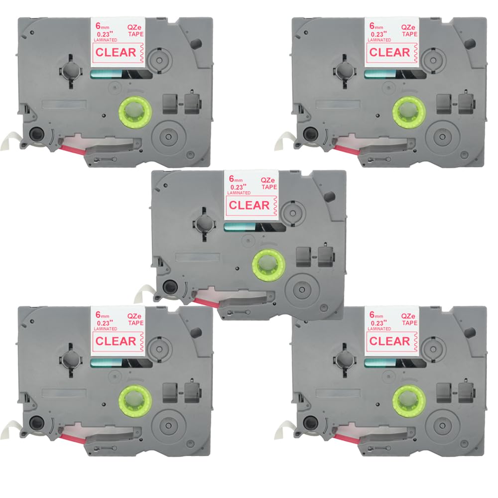 BROVACS 5 Pack Red on Clear Laminated Label Tape Compatible for Brother P-Touch Label Printer TZ 112 TZe 112 6mm 1/4" OPA4112x5