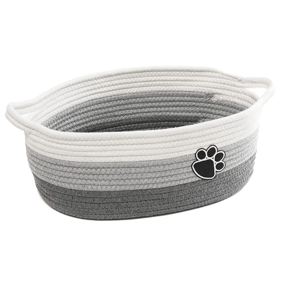 CTRLZS Woven Cotton Rope Basket with Handle, Cute Cotton Basket, Dog Pet Toy Storage, Gift Decoration Basket